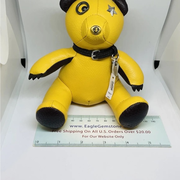 Coach Bear Paperweight Yellow Leather Gunmetal Hardware 6 Inch - Picture 9 of 14